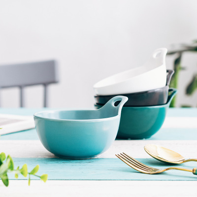 Porcelain Ceramic Salad Bowls with Handles for Kitchen