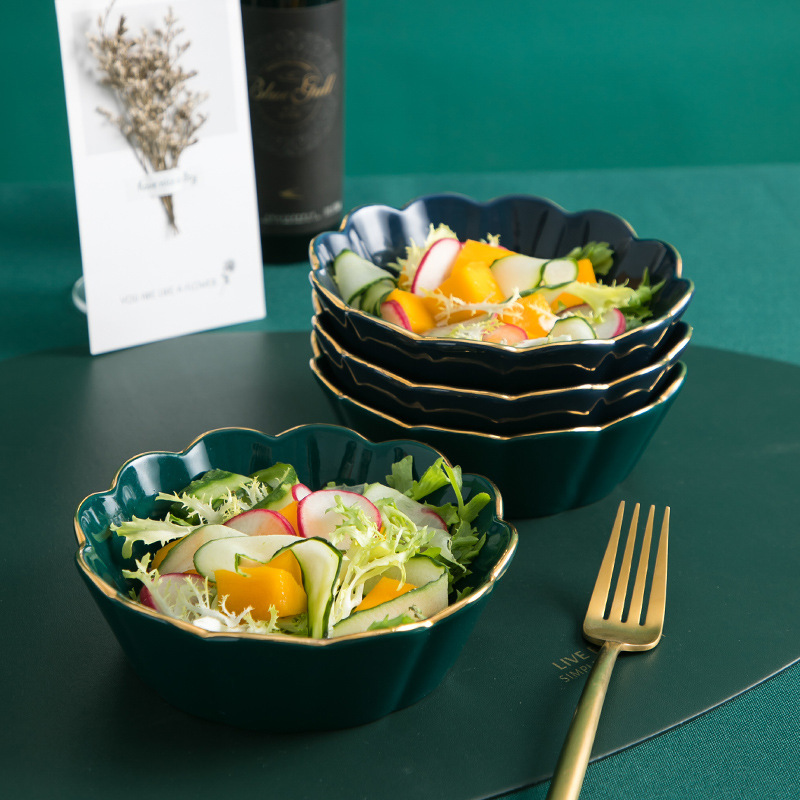 Blue Plate with Gold Rim Salad Fruit Ceramic Bowl