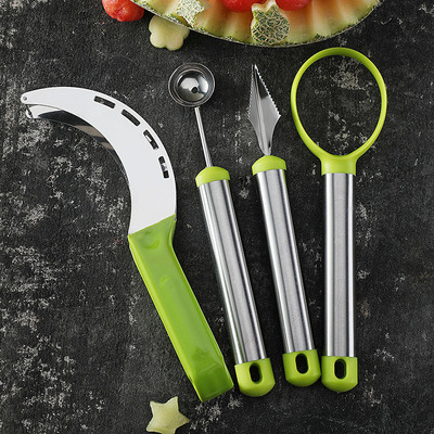 4 pcs multi-functional stainless steel fruit vegetable watermelon melon baller scoop cutter carving knife slicer cutter set