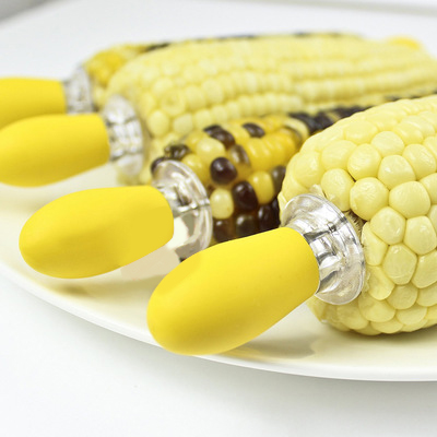 BBQ cooking tools food grade stainless steel pin silicone handle skewers sticks corn cob fork holder