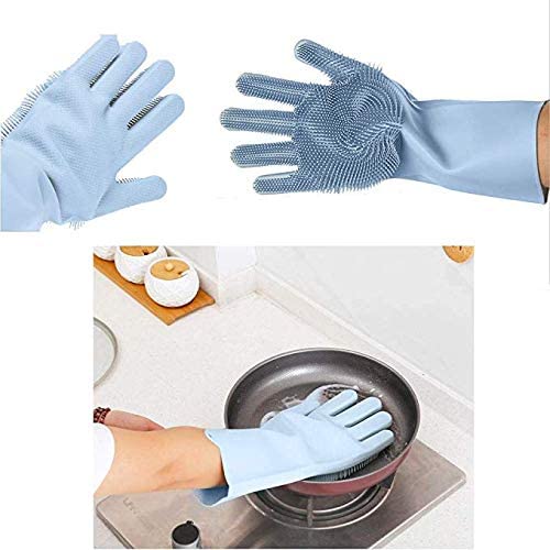 Dish washing reusable magic silicone cleaning brush sponge gloves