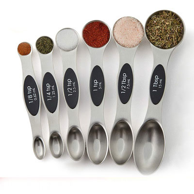 Double-sided dry liquid ingredients adjustable stainless steel measure spoon set magnetic measuring spoons