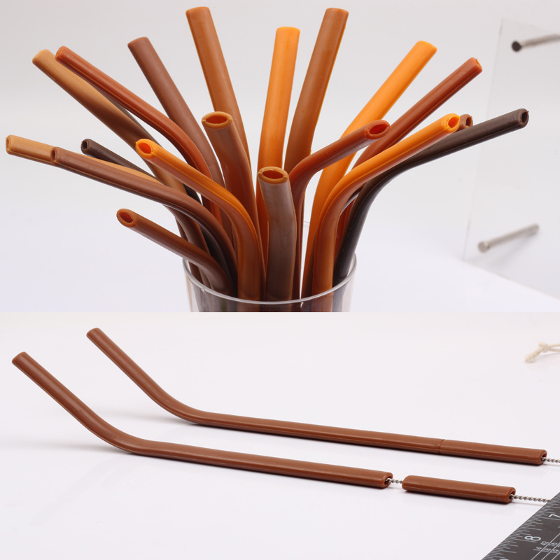 BPA Free Clasp Resolves Coffee Silicone Straw with Cleaning Brush