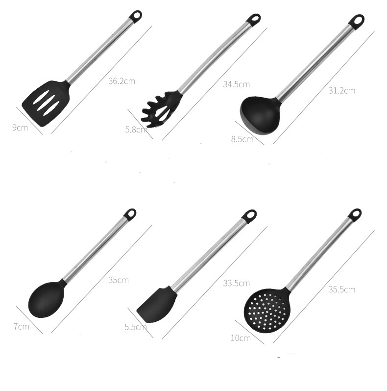  Egg Whisk Spoon Stainless Steel Tube Handle Silicone Kitchenware Set